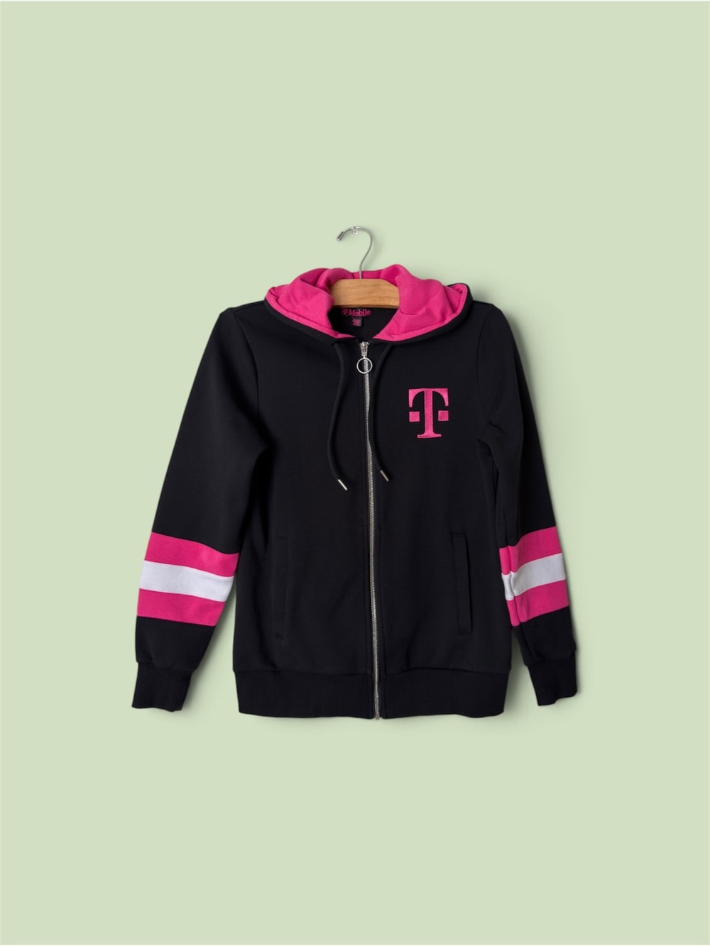 T-Mobile Hoodie Women’s S Zip-Up Black Magenta Logo Long Sleeve Sweatshirt